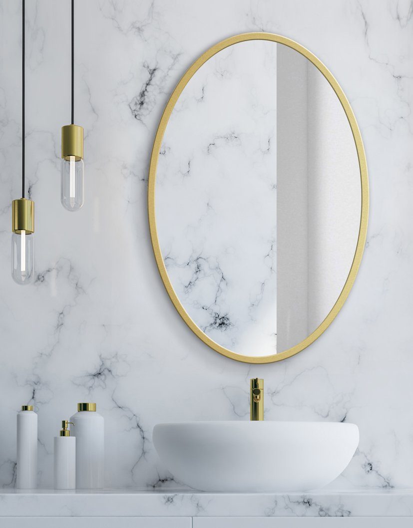 Home Collective Spiegel rund wandmontiert mit Metallrahmen in 3 Größen, für Bad, Flur, Wohnzimmer, Esszimmer, Schminkspiegel, 60x60cm gold
