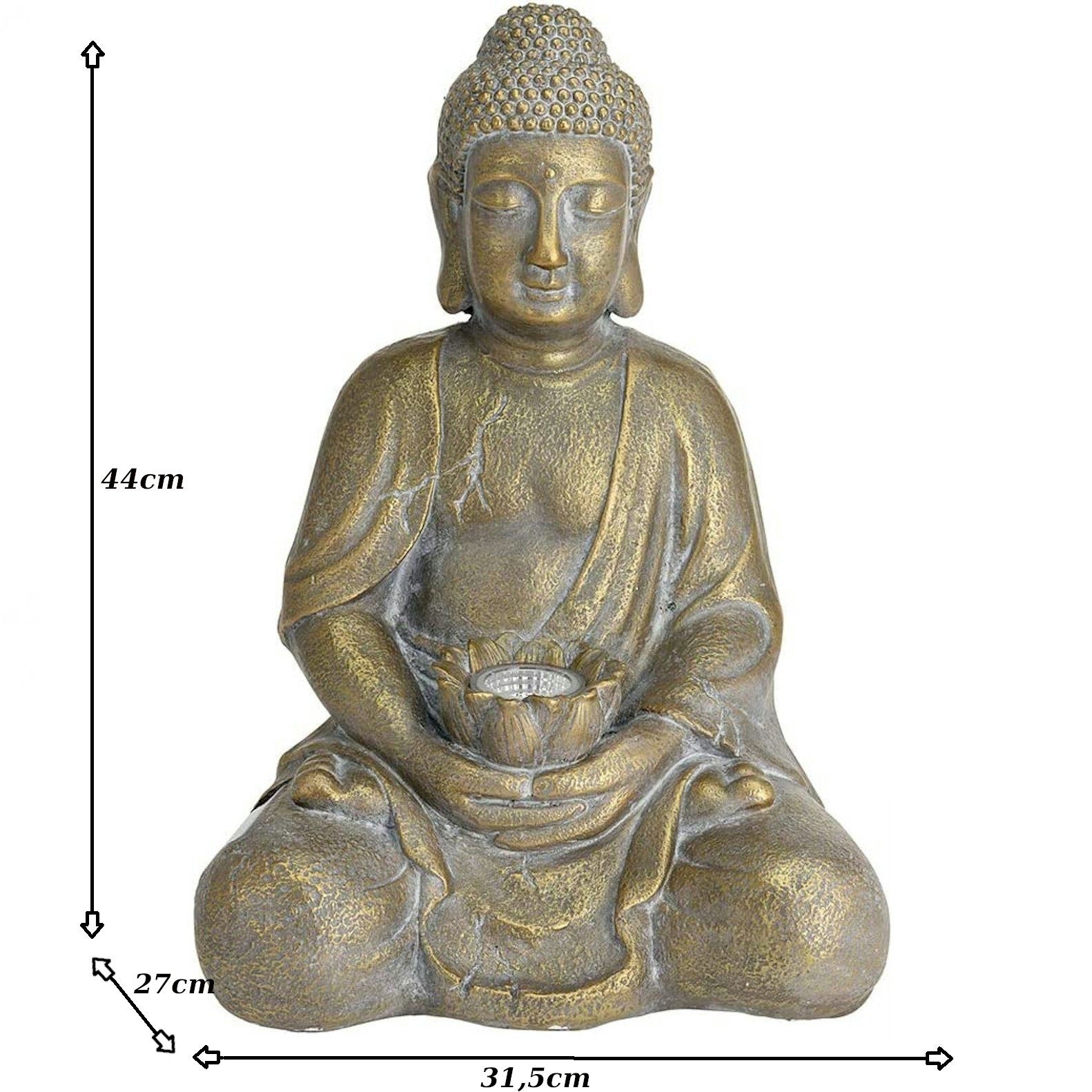 INtrenDU Gartenfigur Garten Buddha Figur 44cm mit Solarbeleuchtung und Sensorautomatik, Sensorautomatik